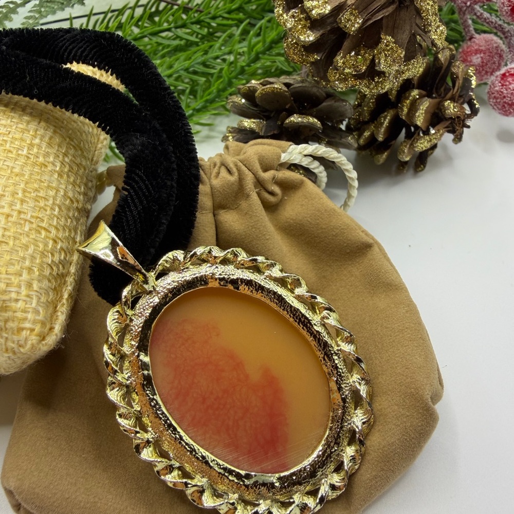 Elegant Cameo Pendant Necklace in Gold and Pink - Picture 8 of 9